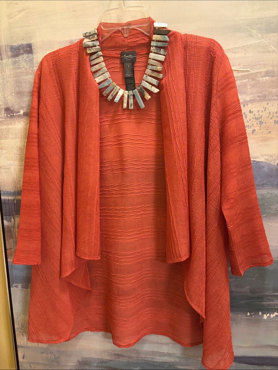Travelers by Chico's Sweaters - Lightweight Open-Front Shrug in Coral Orange